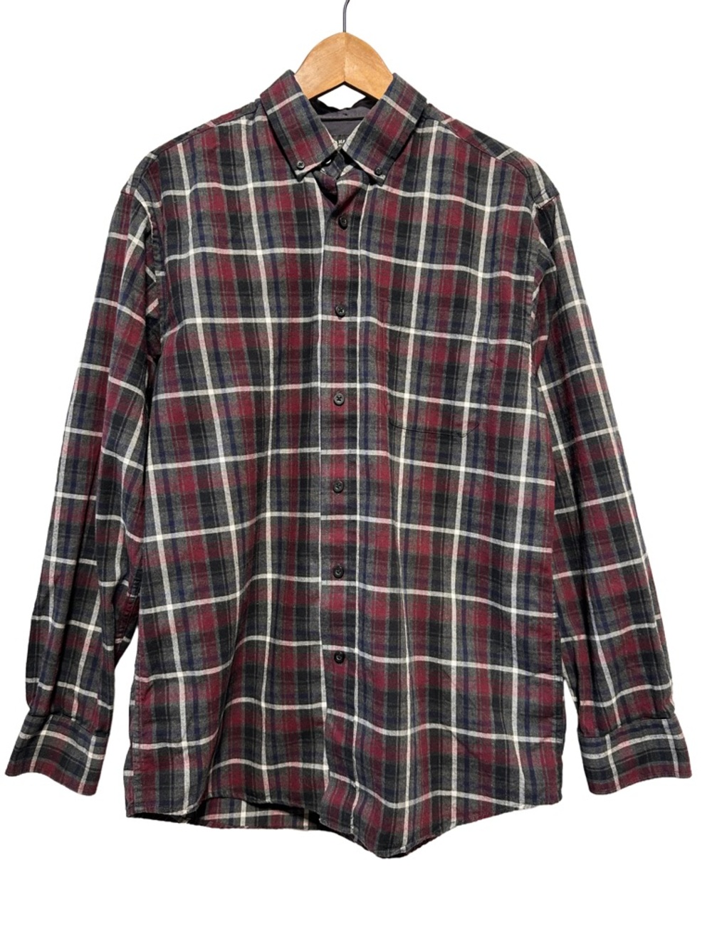 HAGGAR Plaid Button Down Grunge Dark Academia Flannel Cotton Shirt